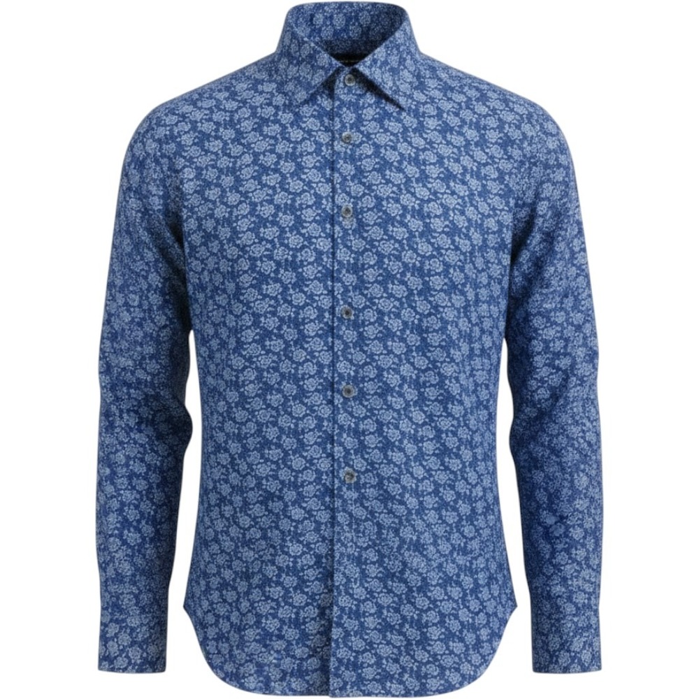 Robert Graham Button Down Shirt Size L Blue Floral Rose Classic Fit Long Sleeve
